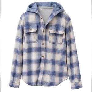 Old Navy Men's L Blue And Cream Plaid Button Down Flannel Hoodie Jacket, Grunge